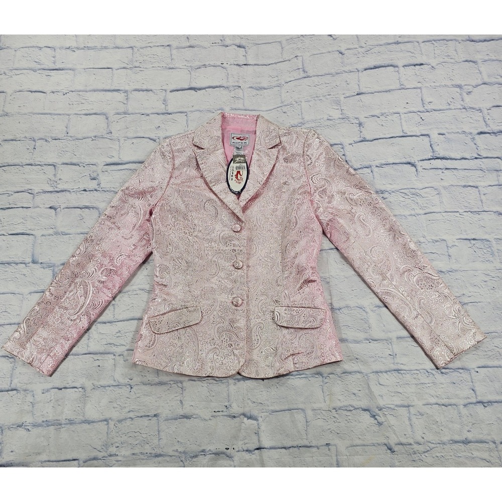 Roper Paisley Brocade Blazer Womens XS Pink Silver Metallic Western Cowgirl VTG